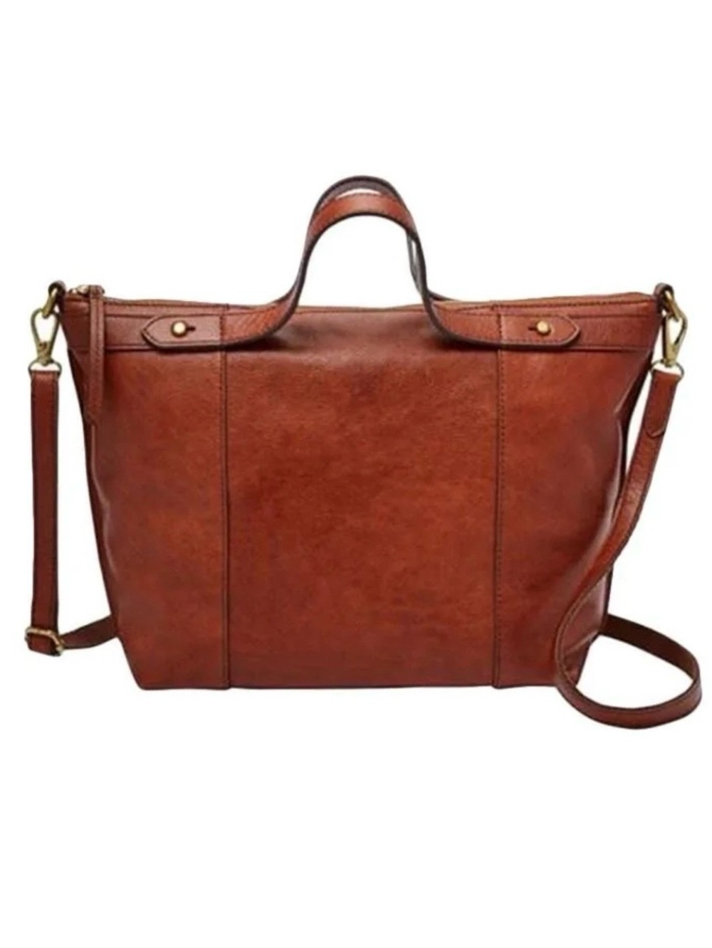 Fossil Sadie Leather Satchel Shoulder Tote in Whiskey Brown